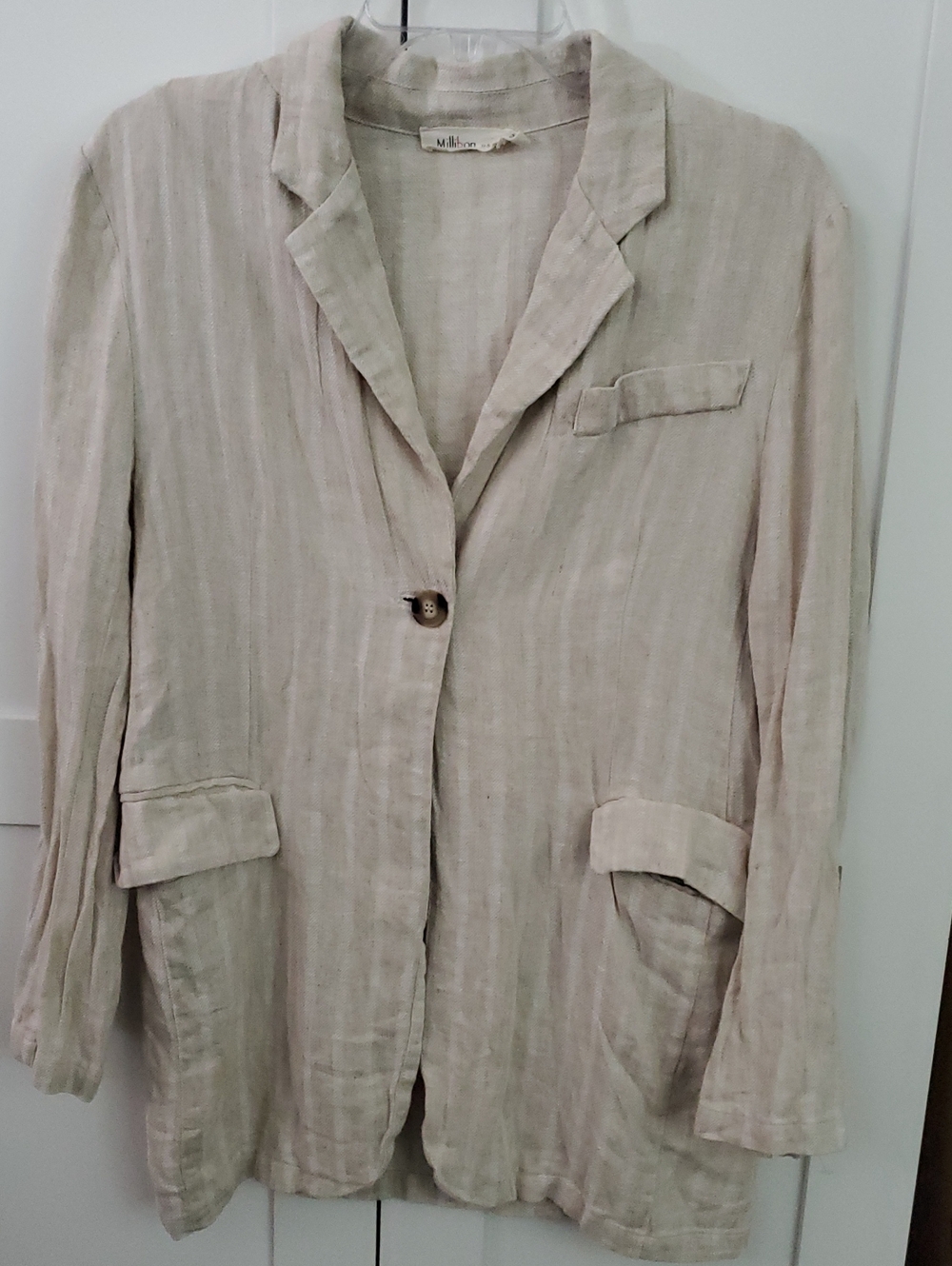 Millibon Beige Linen-Blend Single-Button Blazer